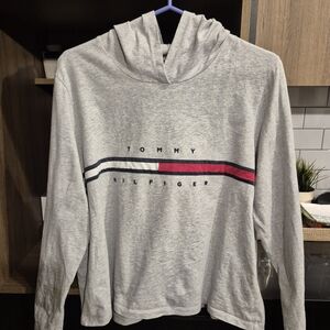Tommy Hilfiger Light Gray Hoodie with Red and Blue Accents